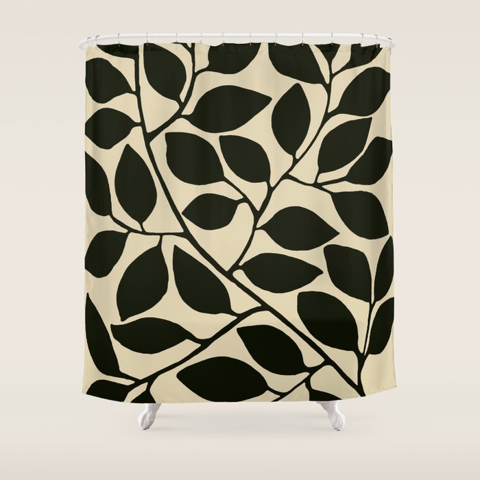 leaves black and white Shower Curtain Gallery Image 1