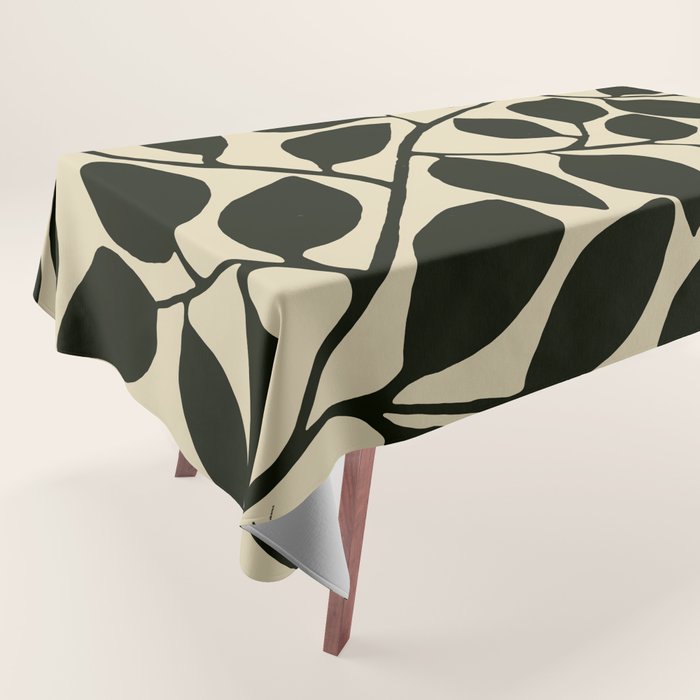 leaves black and white Tablecloth Gallery Image 1
