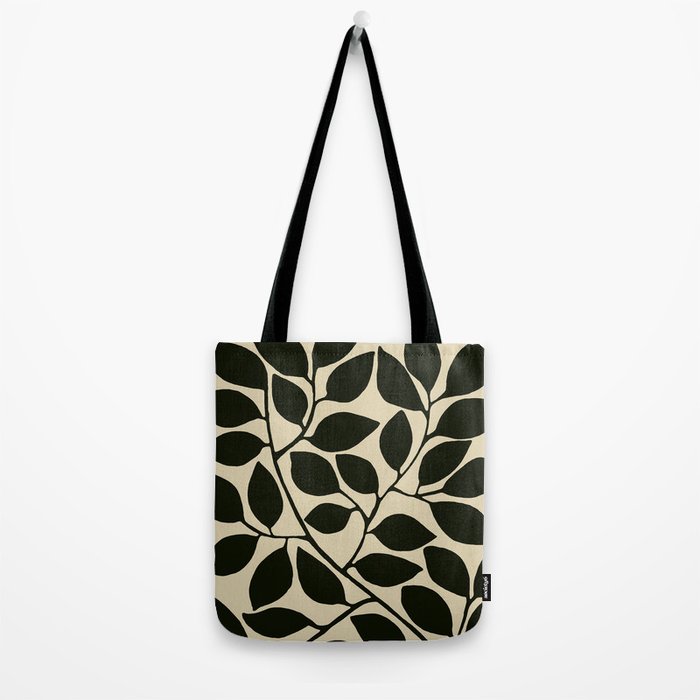 leaves black and white Tote Bag Gallery Image 2