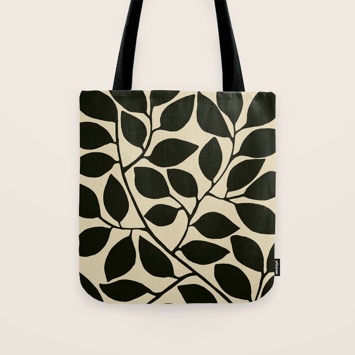 leaves black and white Tote Bag Gallery Image 1