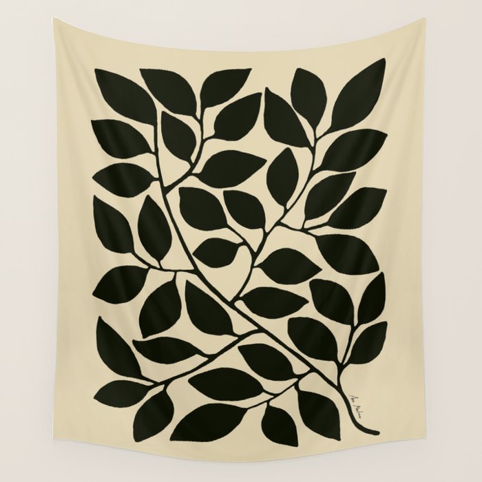 leaves black and white Wall Tapestry Gallery Image 4