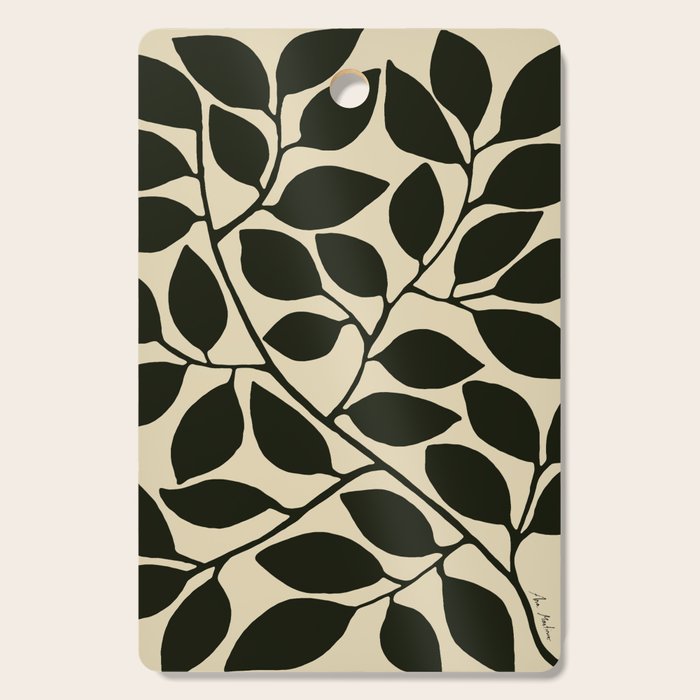 leaves black and white Cutting Board Gallery Image 1