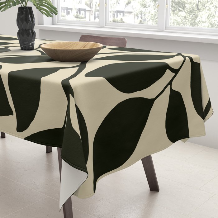 leaves black and white Tablecloth Gallery Image 3