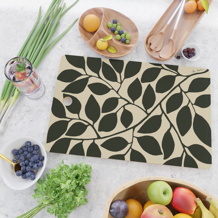 leaves black and white Cutting Board Gallery Image 2
