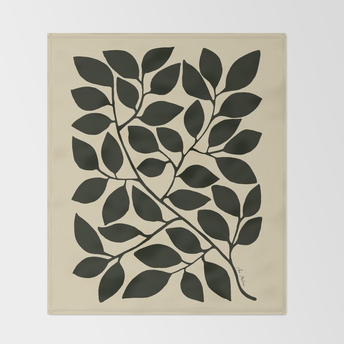 leaves black and white Throw Blanket Gallery Image 2