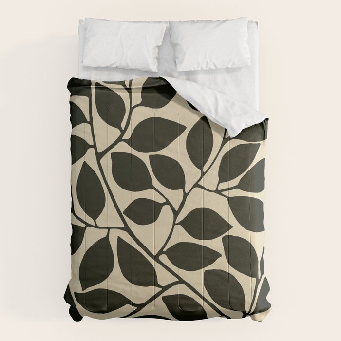 leaves black and white Comforter Gallery Image 6