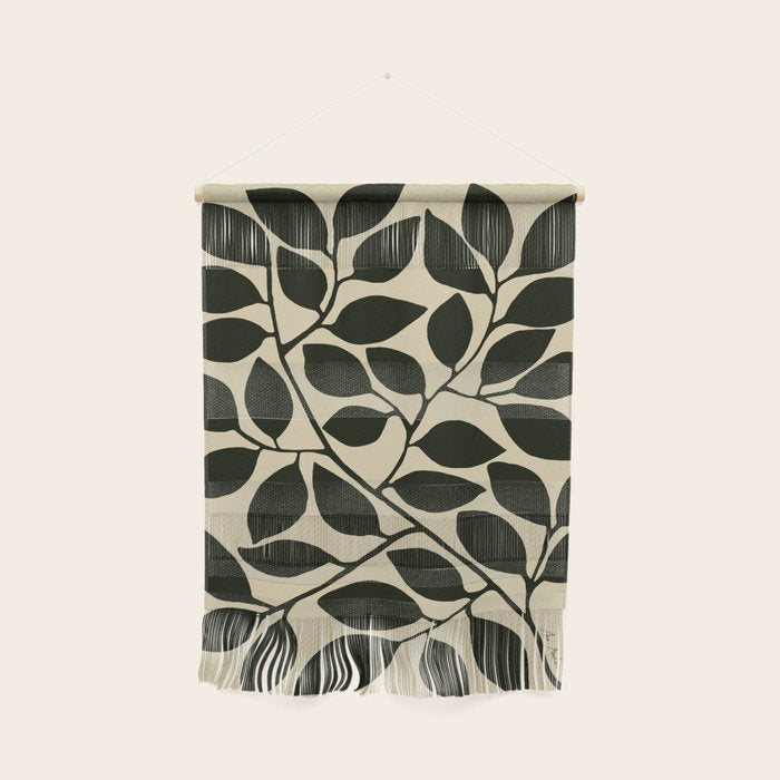 leaves black and white Wall Hanging