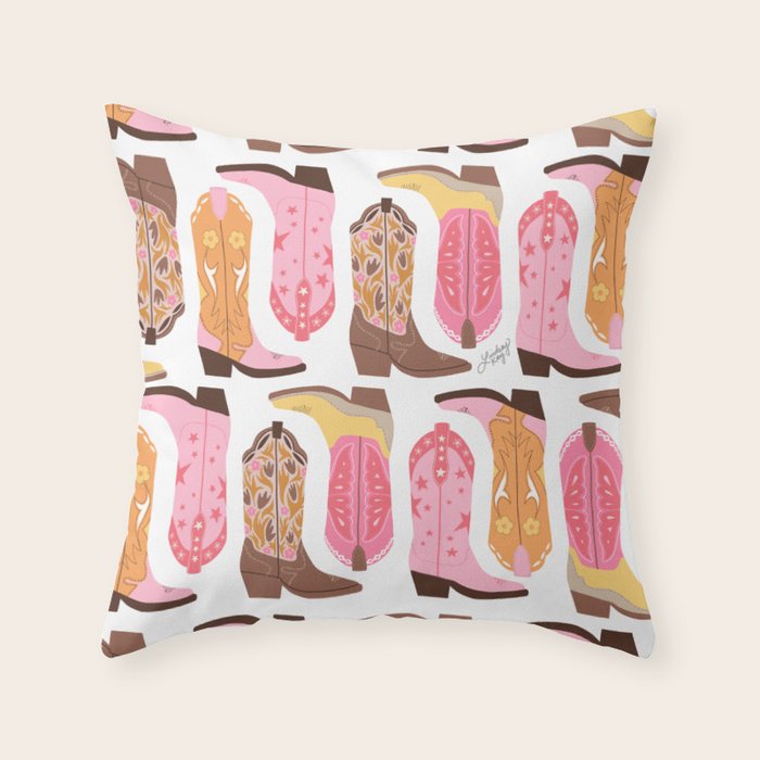 Cowboy Boots (Warm Palette) Illustration  Throw Pillow Gallery Image 1