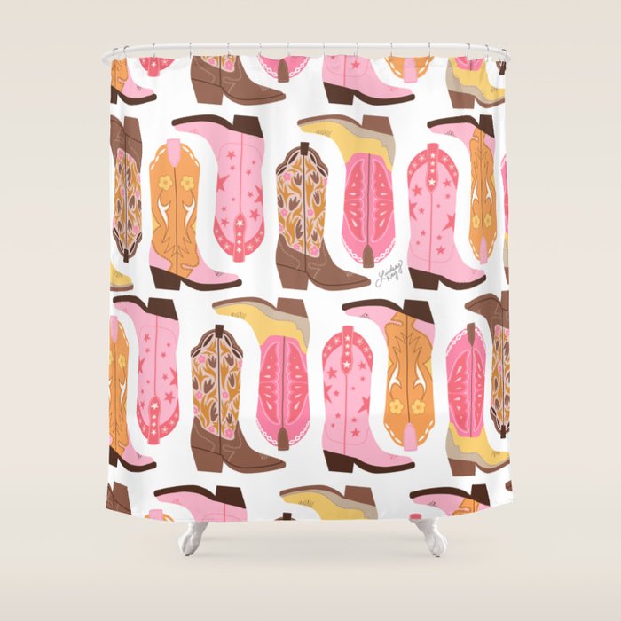 Cowboy Boots (Warm Palette) Illustration  Shower Curtain Gallery Image 1