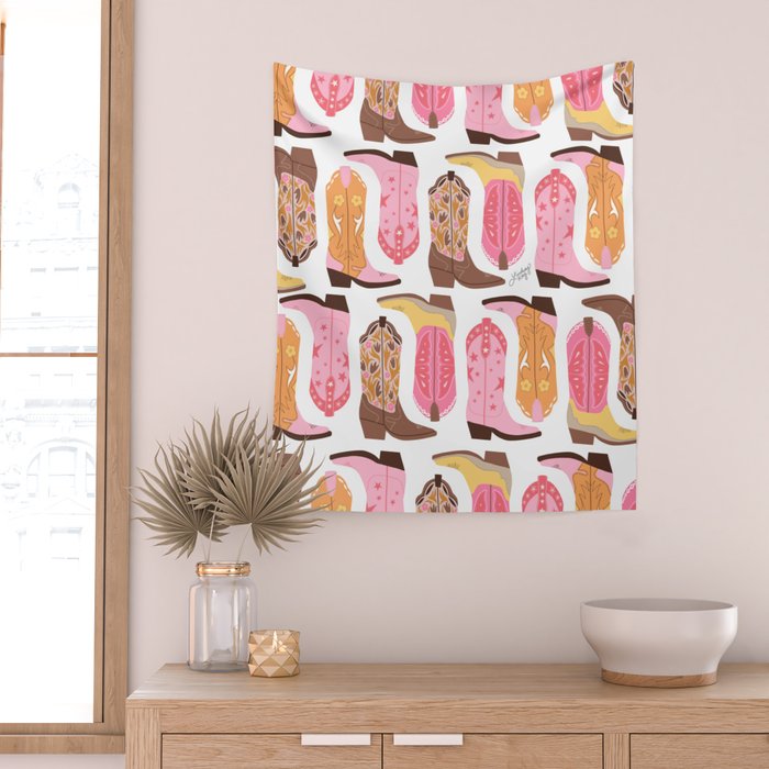 Cowboy Boots (Warm Palette) Illustration  Wall Tapestry Gallery Image 2