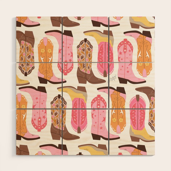 Cowboy Boots (Warm Palette) Illustration  Wood Wall Art Gallery Image 1