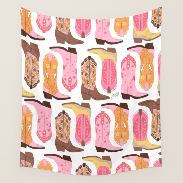 Cowboy Boots (Warm Palette) Illustration  Wall Tapestry Gallery Image 1