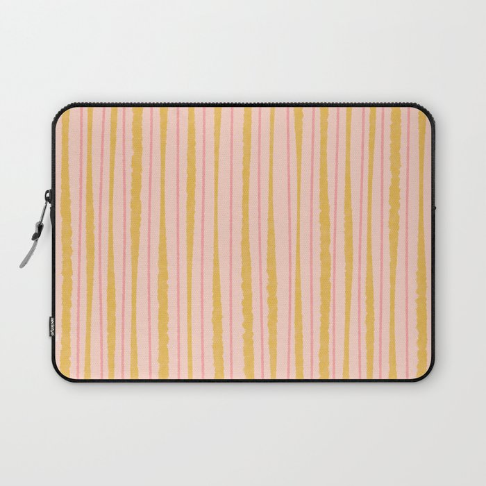 Organic Watercolor Stripes Blush Pink and Yellow  Laptop Sleeve Gallery Image 1