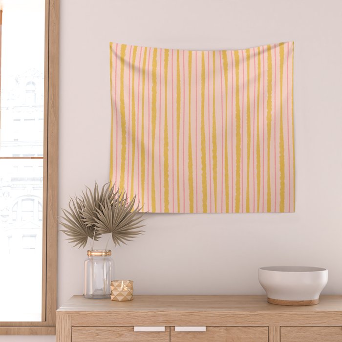 Organic Watercolor Stripes Blush Pink and Yellow  Wall Tapestry Gallery Image 2