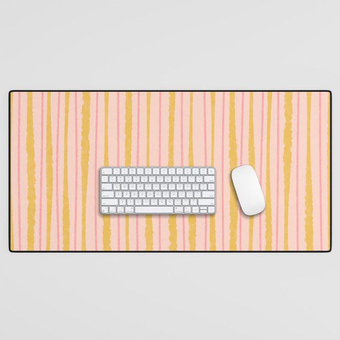 Organic Watercolor Stripes Blush Pink and Yellow  Desk Mat Gallery Image 1