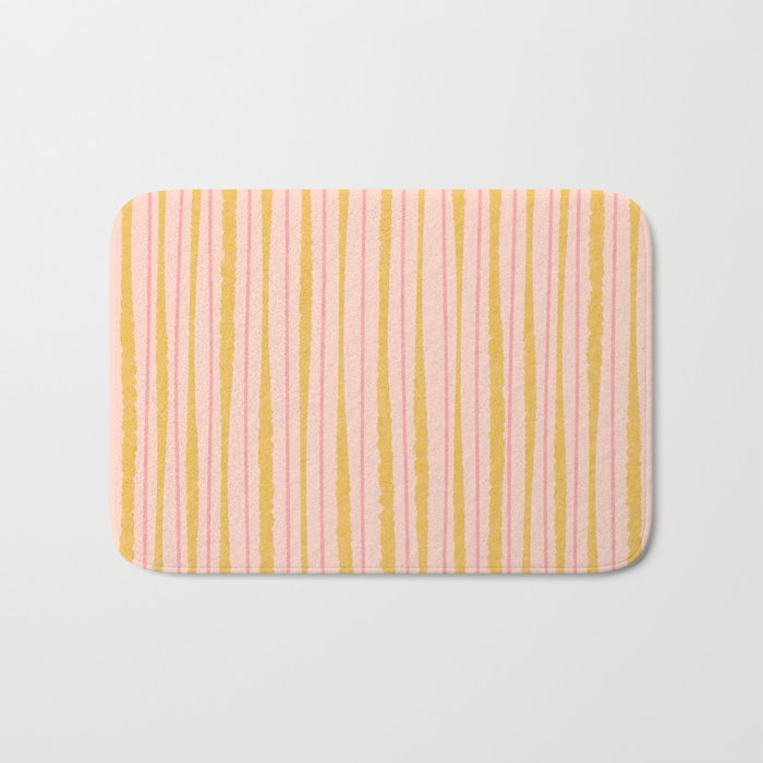 Organic Watercolor Stripes Blush Pink and Yellow  Bath Mat Gallery Image 1