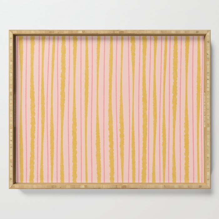 Organic Watercolor Stripes Blush Pink and Yellow  Serving Tray Gallery Image 1