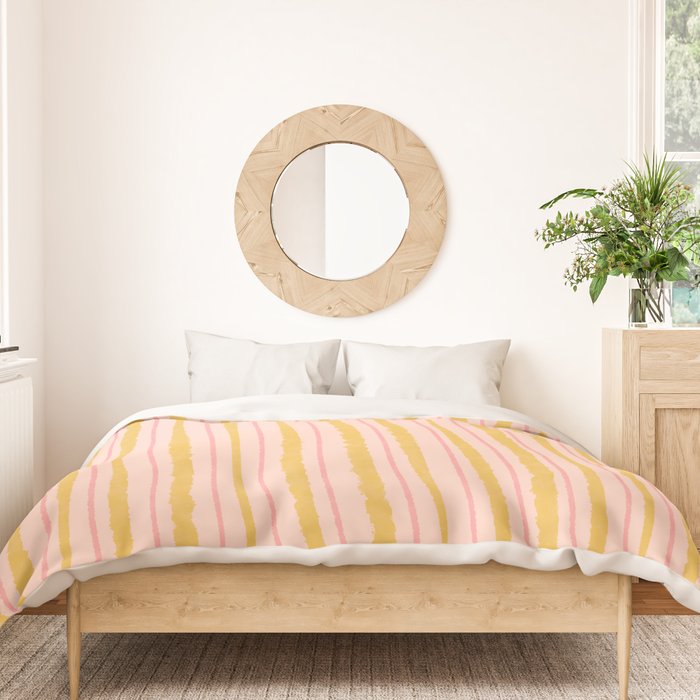 Organic Watercolor Stripes Blush Pink and Yellow  Duvet Cover Gallery Image 3