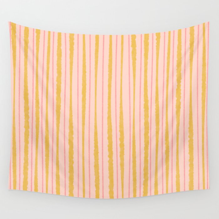 Organic Watercolor Stripes Blush Pink and Yellow  Wall Tapestry Gallery Image 1