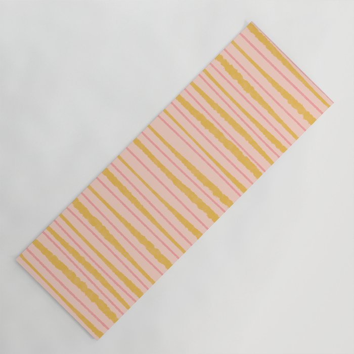 Organic Watercolor Stripes Blush Pink and Yellow  Yoga Mat Gallery Image 1