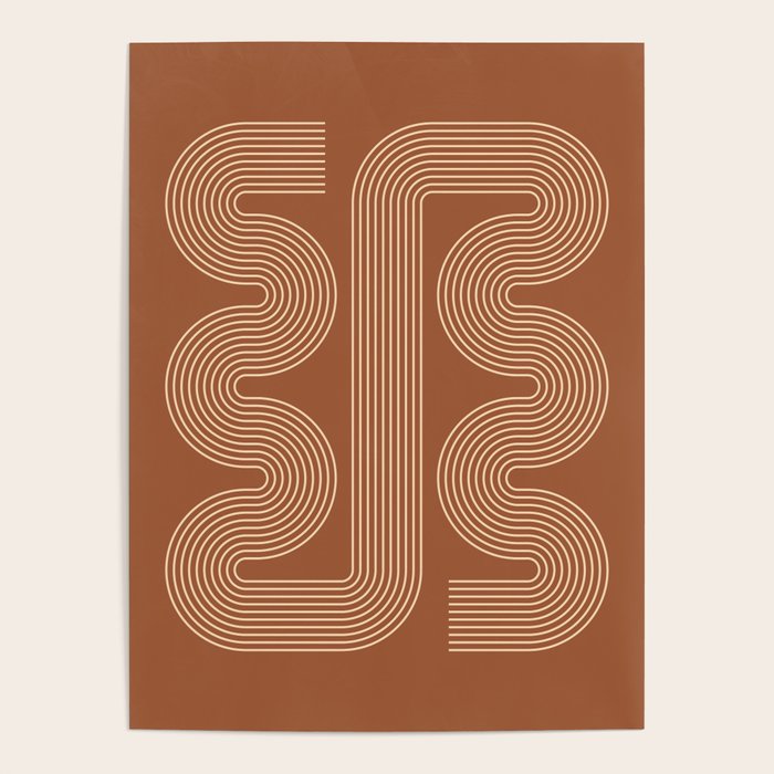 Geometric Lines in Terracotta and Beige 76 (Mid century Midern Rainbow Abstract) Poster Gallery Image 1
