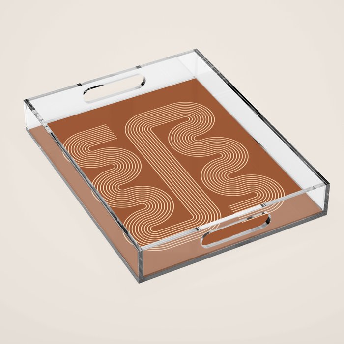 Geometric Lines in Terracotta and Beige 76 (Mid century Midern Rainbow Abstract) Acrylic Tray Gallery Image 1