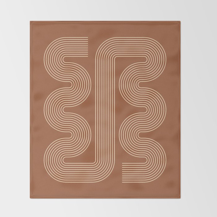 Geometric Lines in Terracotta and Beige 76 (Mid century Midern Rainbow Abstract) Throw Blanket Gallery Image 2