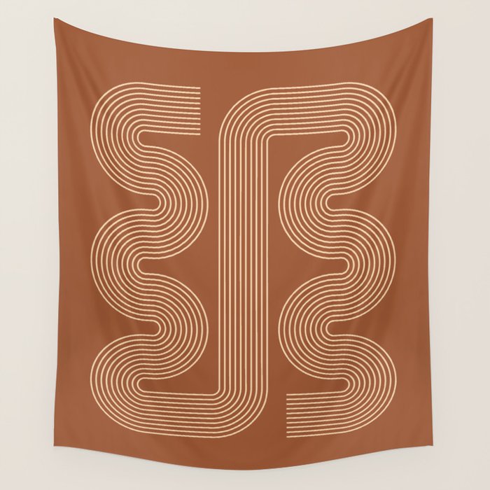 Geometric Lines in Terracotta and Beige 76 (Mid century Midern Rainbow Abstract) Wall Tapestry Gallery Image 4