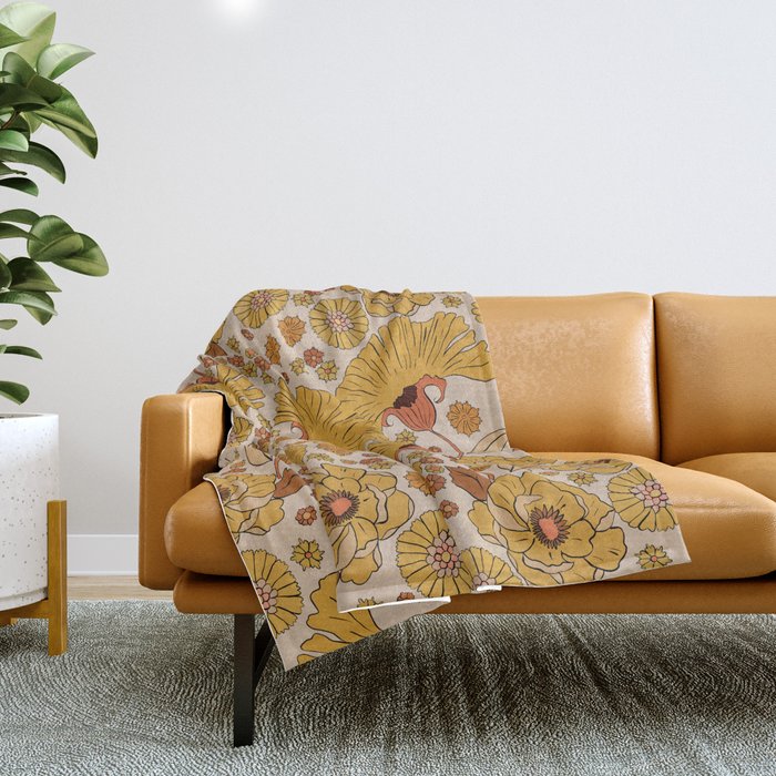 70s Floral Pattern Throw Blanket Gallery Image 1