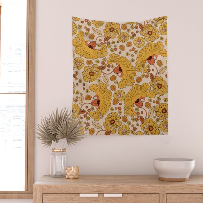 70s Floral Pattern Wall Tapestry Gallery Image 2