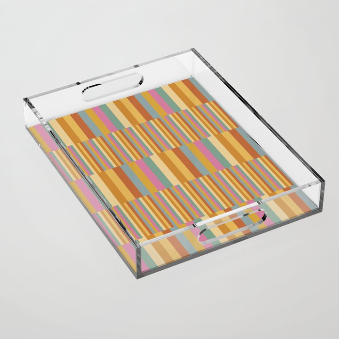 Mixed Stripes Pattern XVIII Retro Rainbow Acrylic Tray Gallery Image 1