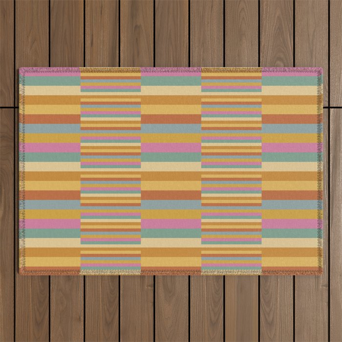 Mixed Stripes Pattern XVIII Retro Rainbow Outdoor Rug Gallery Image 1