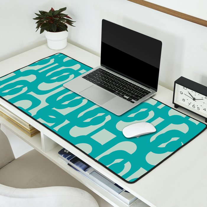 Mid Century Modern Loop Pattern in Turquoise Teal Blue Aqua Tones Desk Mat Gallery Image 2