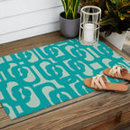 Mid Century Modern Loop Pattern in Turquoise Teal Blue Aqua Tones Outdoor Rug Gallery Image 2