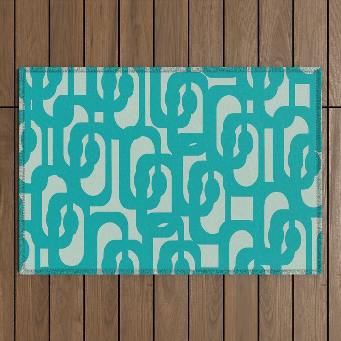 Mid Century Modern Loop Pattern in Turquoise Teal Blue Aqua Tones Outdoor Rug Gallery Image 1