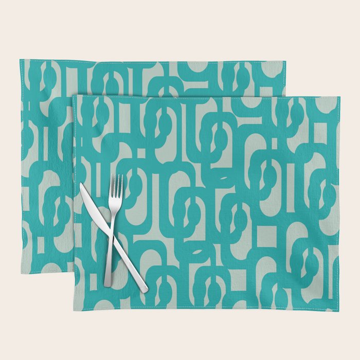 Mid Century Modern Loop Pattern in Turquoise Teal Blue Aqua Tones Placemat Gallery Image 1