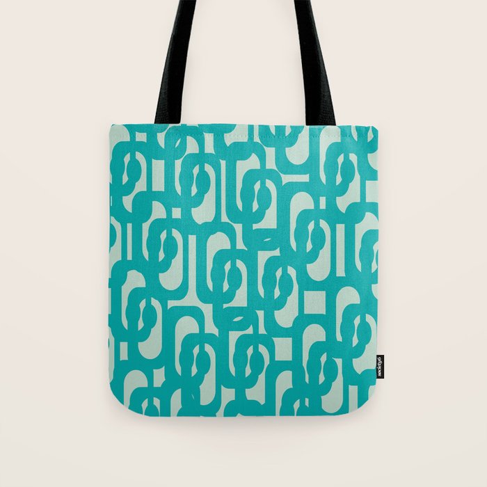 Mid Century Modern Loop Pattern in Turquoise Teal Blue Aqua Tones Tote Bag Gallery Image 1