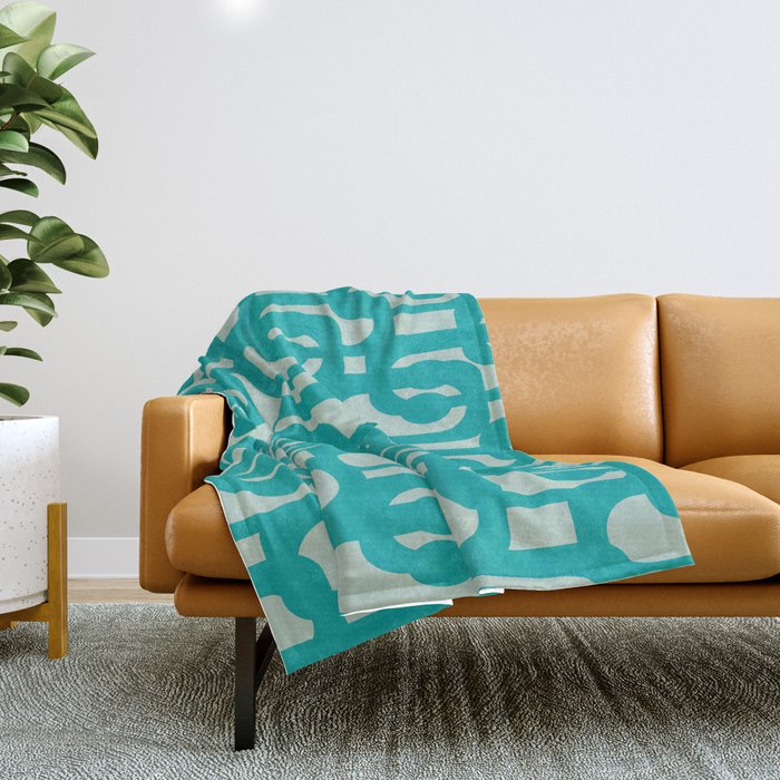 Mid Century Modern Loop Pattern in Turquoise Teal Blue Aqua Tones Throw Blanket Gallery Image 1