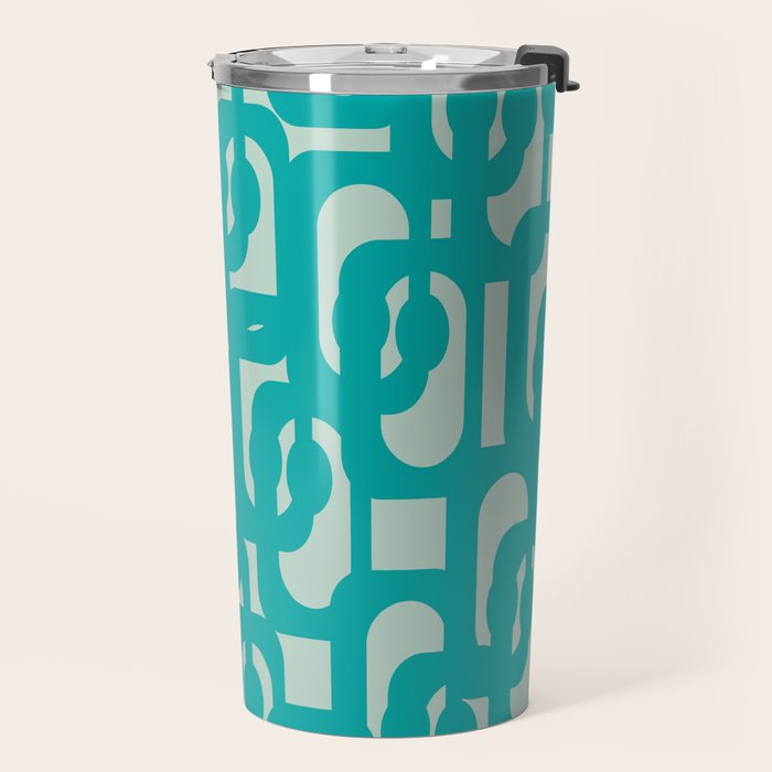Mid Century Modern Loop Pattern in Turquoise Teal Blue Aqua Tones Travel Mug Gallery Image 2