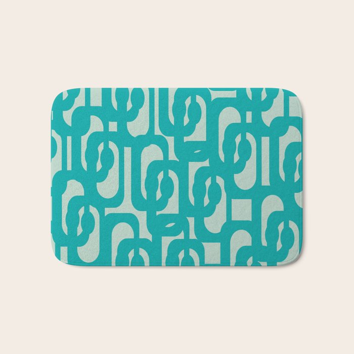 Mid Century Modern Loop Pattern in Turquoise Teal Blue Aqua Tones Bath Mat Gallery Image 1
