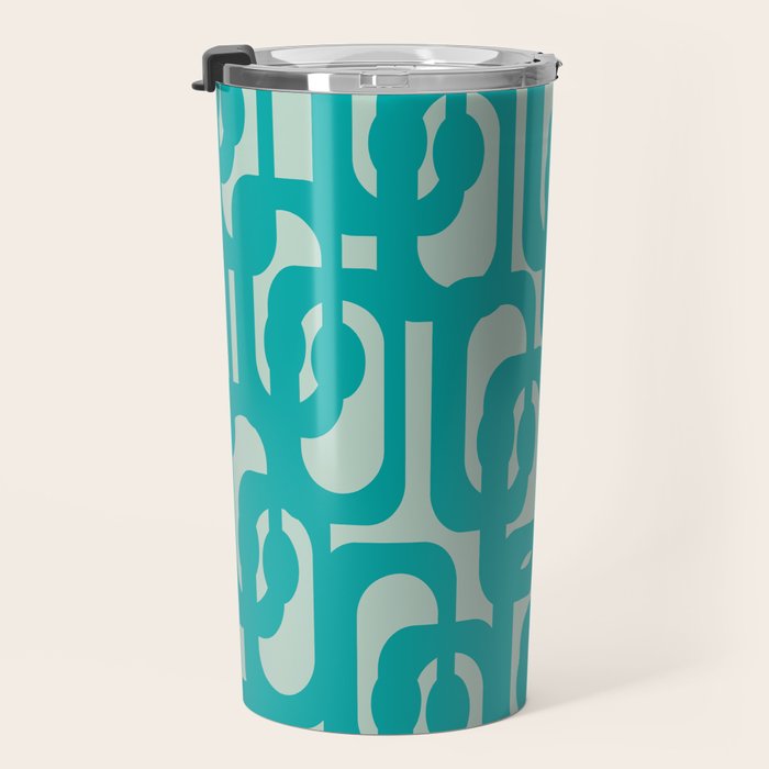 Mid Century Modern Loop Pattern in Turquoise Teal Blue Aqua Tones Travel Mug Gallery Image 3