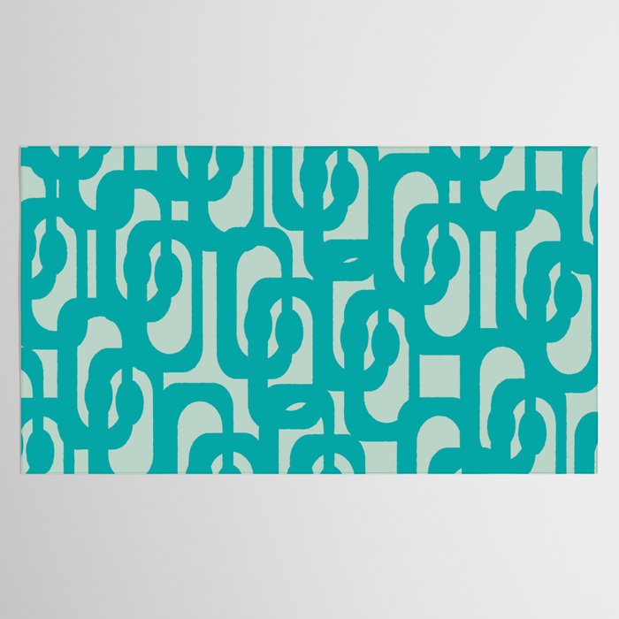 Mid Century Modern Loop Pattern in Turquoise Teal Blue Aqua Tones Tablecloth Gallery Image 2