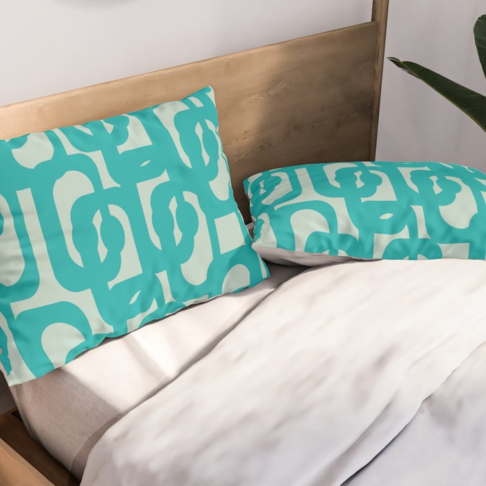 Mid Century Modern Loop Pattern in Turquoise Teal Blue Aqua Tones Pillow Sham Gallery Image 2