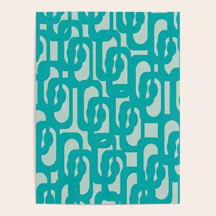 Mid Century Modern Loop Pattern in Turquoise Teal Blue Aqua Tones Poster Gallery Image 4