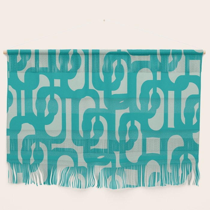 Mid Century Modern Loop Pattern in Turquoise Teal Blue Aqua Tones Wall Hanging Gallery Image 1