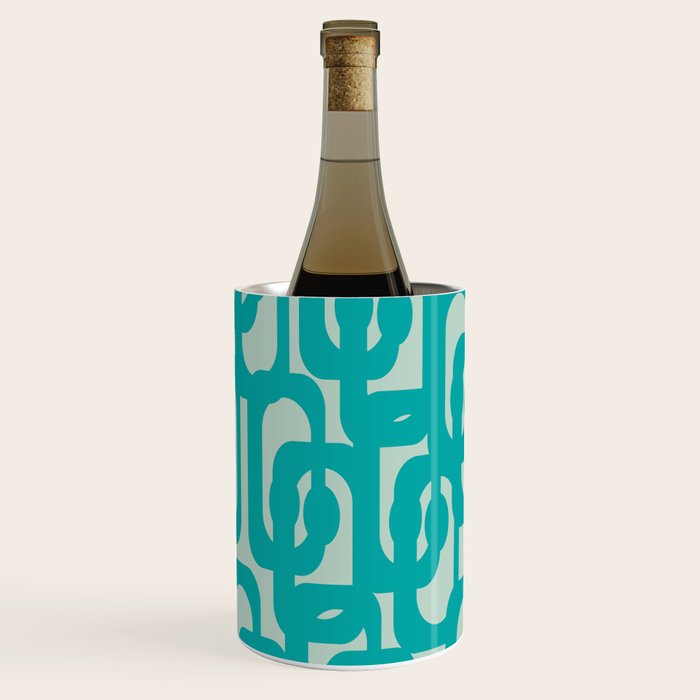 Mid Century Modern Loop Pattern in Turquoise Teal Blue Aqua Tones Wine Chiller Gallery Image 1
