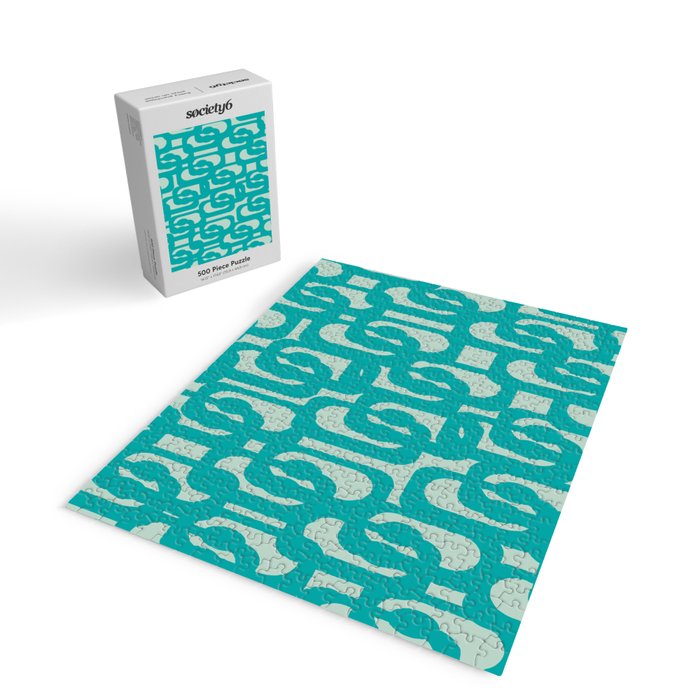 Mid Century Modern Loop Pattern in Turquoise Teal Blue Aqua Tones Jigsaw Puzzle Gallery Image 2