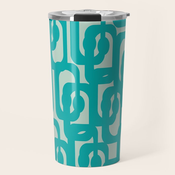 Mid Century Modern Loop Pattern in Turquoise Teal Blue Aqua Tones Travel Mug Gallery Image 1