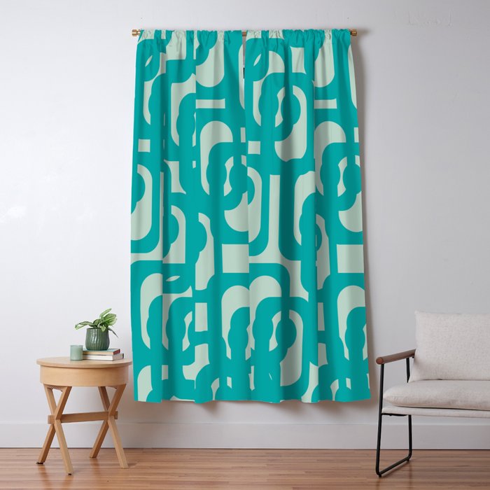 Mid Century Modern Loop Pattern in Turquoise Teal Blue Aqua Tones Window Curtain Gallery Image 1
