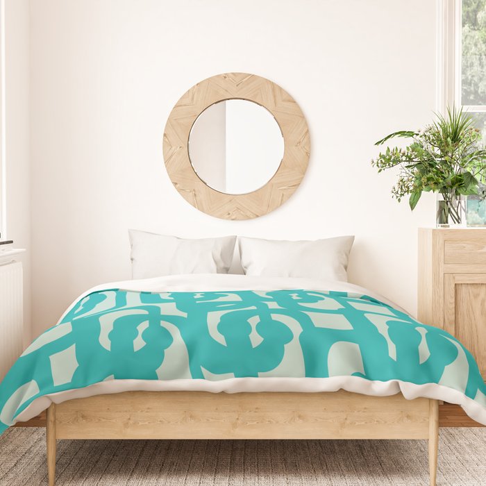 Mid Century Modern Loop Pattern in Turquoise Teal Blue Aqua Tones Duvet Cover Gallery Image 3